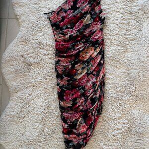 Express Floral One Shoulder Sleeveless Ruched Asymmetrical Midi Dress